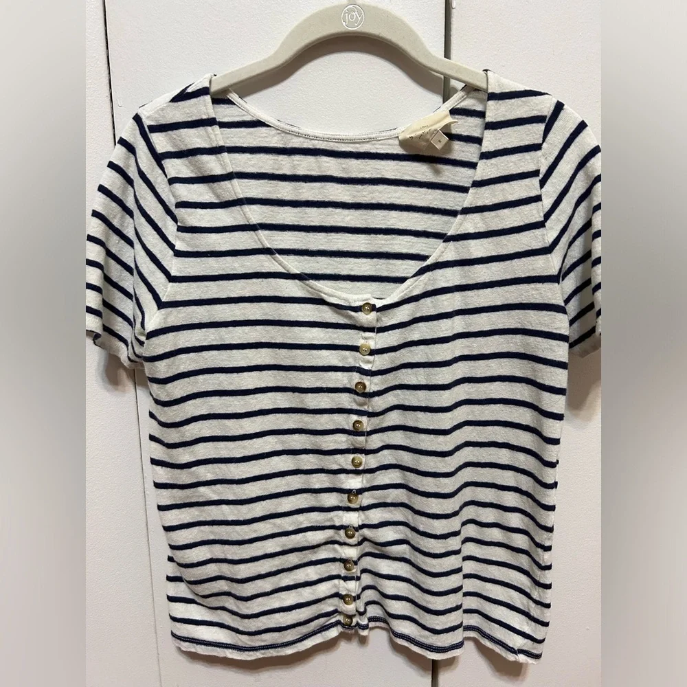 Sezane Milo T-Shirt in Ecru/Navy Striped, Size S - Picture 5 of 11